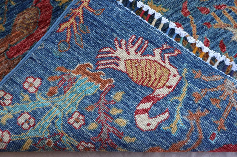 3x5 Blue Afghan Pictorial Rug Tree of Life Hand Knotted Veg Dye Wool