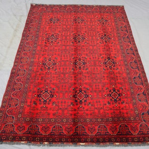 6&#39;7x9&#39;7 Ft. Afghan Khal Mohammedi Rug - Tribal Bukhara Rug - Turkmen Hand Knotted Wool Rug - Oriental Rug For Living Room - Dining Room Rug