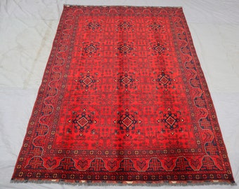 6'7x9'7 Ft. Afghan Khal Mohammedi Rug - Tribal Bukhara Rug - Turkmen Hand Knotted Wool Rug - Oriental Rug For Living Room - Dining Room Rug