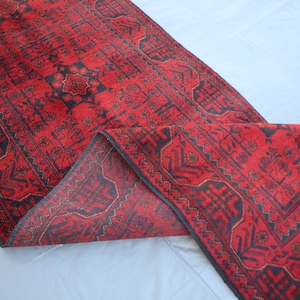 Red 3x10 ft Runner Rug, Khal Mohammadi Bukhara Rug,, 80x300 cm Long Afghan Runner Rug, Turkmen Hand Knotted Veg dye Wool Rug, Hallway Runner