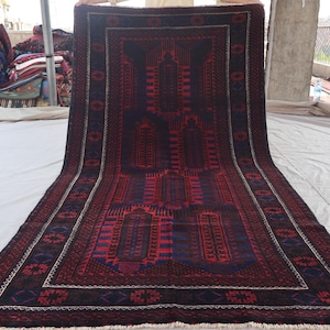 Collectors Piece 5x10 Antique Rug, Geometric Baluchi Rug, Hand Knotted Wool Rug, Afghan Tribal Rug, Turkmen Medallion Rug, Living Room Rug