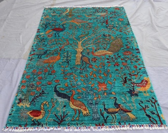 Tapis De Prière PersanSoie, Nouée à La Main, à Décor De Divers Animaux Et Motifs