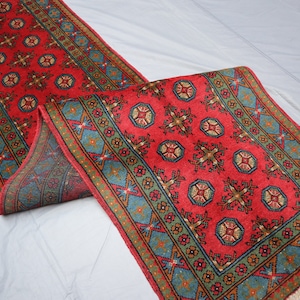 10 ft Runner rug, Pinkish Red Hand Knotted veg dyes Wool Runner rug, Afghan Bukhara Rug Runner, Turkmen Oriental Rug, Hallway Runner 3x10