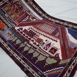 3x5 Afghan Pictorial Area rug - Natural dyes Handmade Wool Area rug, Oriental Gabbeh Tree of life Tribal Baluchi Rug, Kids room, Bedroom Rug