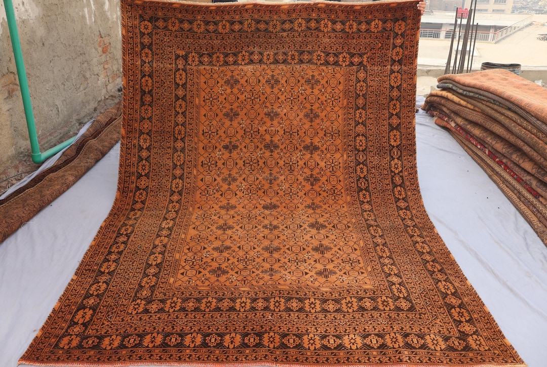 1960s Antique Rug 7x9 Ft Terracotta Rug, Afghan Handmade Wool Rug ...