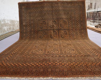 Alfombra antigua de los años 20, 7x9, terracota, descolorida, vintage, de pelo corto, alfombra afgana de lana hecha a mano, alfombra tribal turcomana Ersari antigua, alfombra para dormitorio.