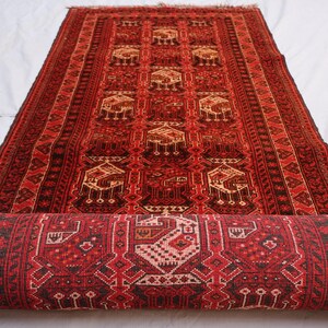 2&#39;8x12&#39;9 ft Afghan Vintage Runner Rug, Turkmen Tribal Bukhara design Antique Red Rug, Handmade Wool Fine Rug, Kitchen Runner, Hallway Runner