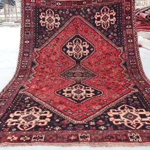 Red Antique rug 5x7&#39;6 Afghan Caucasian Rug, Handmade Wool Rug, Tribal Geometric Rug, Oriental Vintage Area Rug, Bedroom rug, Living Room Rug