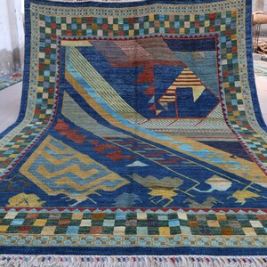 7x10 Navy Blue Gabbeh Area Rug, Afghan fine Hand Knotted veg dyes Wool Tribal Rug, Oriental Turkmen Rug - Rugs for Living Room, Bedroom Rug
