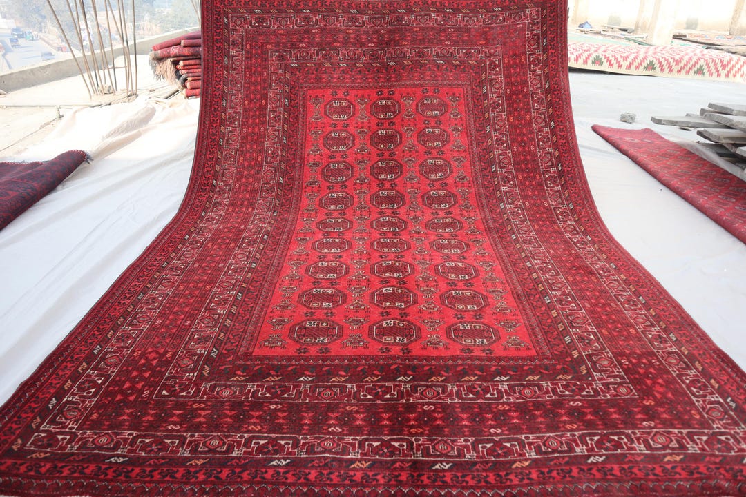 6x9 Large Vintage Rug - Red Afghan Hand Knotted Veg Dyes Wool Tribal ...