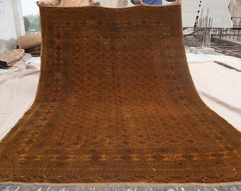 6&#39;2x9&#39;2 ft Terracotta Large Vintage Faded Rug, Afghan Handmade Low pile Wool Area rug, Oriental 1920s Antique Rug, Living Room Rug, Bedroom