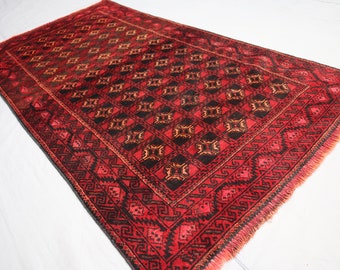 Antique Bukhara Rug 3'4x6 ft Turkmen Tribal Vintage Red Rug, Afghan Handmade Wool Area Rug, 1960s Oriental Rug, Bedroom Rug, Kitchen Carpet