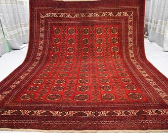 8x11 Large Vintage Afghan Bukhara Rug, Turkmen Handmade Wool Rug, Mowri Tribal Area Rug, Antique Oriental Rug, Living Room Rug, Bedroom Rug