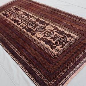 Geometric Antique Rug 3&#39;8x6&#39;10 ft Vintage Baluchi Rug, Afghan Handmade Soft pile Wool Rug, Oriental Turkmen Baluchi Excellent Condition Rug
