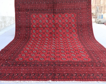 230x300 Großer Afghanischer Buchara Teppich Turkmenischer Handgewebter Wollteppich, Orientteppich im Roten Stil, Wohnzimmerteppich, Teppich für Schlafzimmer