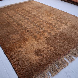 Terracotta Antique 1930s Rug 6&#39;8x9&#39; ft Collectors Piece Rug, Vintage Afghan Rug, Handmade Wool low Pile Distressed Faded, Living Room Rug