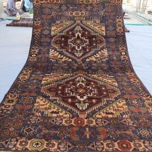 Collectors piece 4x7 ft Navy Blue Green Afghan Baluch Handmade Soft Pile Wool One of a kind Floral Vintage Geometric Area Rug, Bedroom Rug