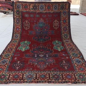 Collectors piece 4x6 Antique Rug, Geometric Afghan Rug, Handmade Wool Area Rug, Oriental Red Rug, Tribal Vintage Baluchi Rug, Bedroom Carpet