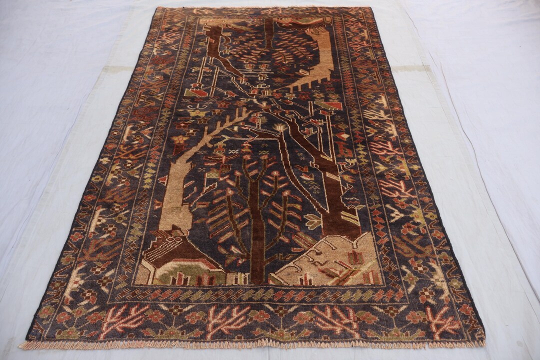 One of a Kind 4x6 Vintage Pictorial Rug Hunting Scene Rug, Handmade ...