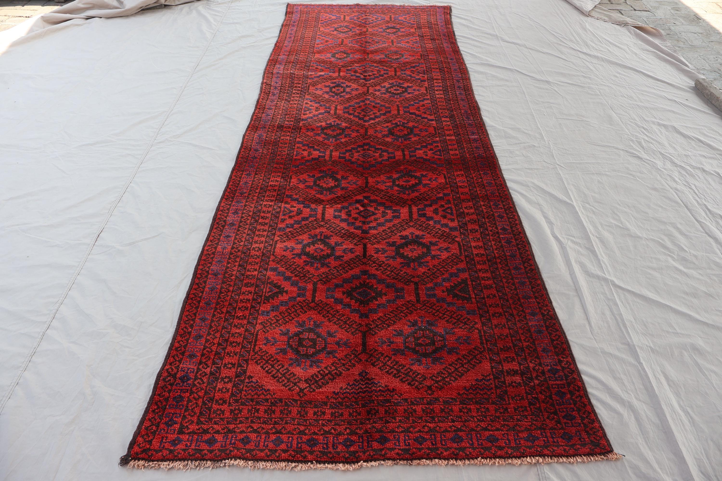 4x12インチのヴィンテージラグ、アフガニスタンの風合いのある低パイル