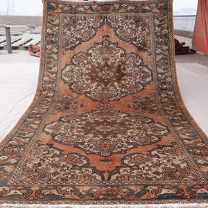 5x9&#39;6 Terracotta Afghan Handmade Vintage Rug, Turkmen Tribal Caucasian Rug, Low pile Wool Rug, Oriental Rug, One of a kind Rug, Kitchen Rug