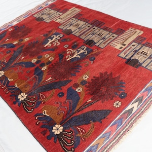 4x6 ft Handmade Floral Pictorial Rug, Afghan Vintage  veg dyes Wool Rug, Turkmen Oriental Antique Rug, Home decor, Kids Room Rug, Boho Rug