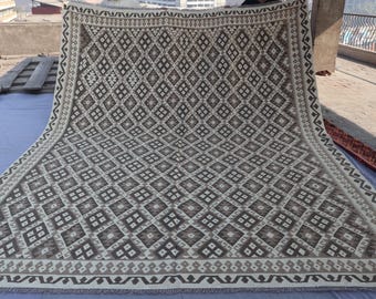 10x13 Large Geometric Flatweave Kilim Rug, Afghan Handmade Wool Rug, Brown Beige Gray Oriental Area Rug, Living Room Rug, Traditional Modern