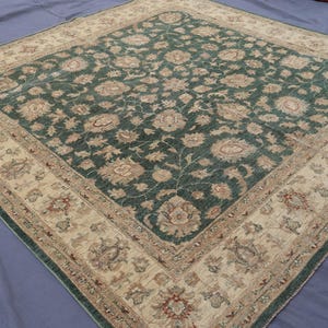 8x8 Green Square Rug, Afghan Sultani Oushak rug, Handmade Wool Rug, Turkmen Oriental Rug for Living Room Rug for Bedroom, Dining Table Rug