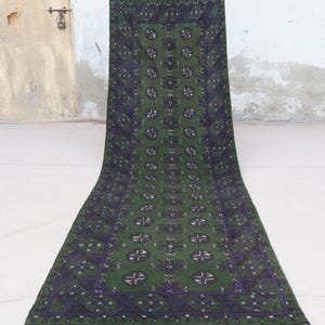 3x10 ft Runner Rug, Dark Green Purple Afghan Hand Knotted Veg dyes Wool Tribal Rug, Turkmen Oriental Rug, Kitchen Runner, Hallway Runner Rug