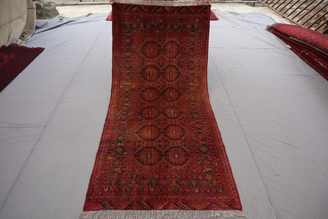 1920s Antique Rug 2'9x6' Terracotta Runner Rug, Hand Knotted Wool Rug ...