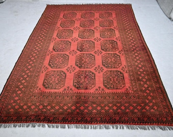 ⚫︎Vintage rug⚫︎114cm×47cm　トルクメン絨毯　アフガン テラコッタ ラグ 7x10 アフガン ラグ - ハンドメイド ラグ - 1920 年代