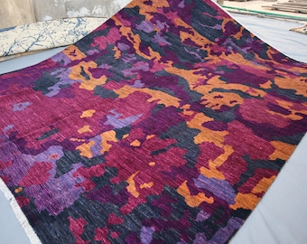 8 x 10 modern karpet, veelkleurig Afghaans handgeknoopt wol Vegetarische kleurstoffen Hedendaags abstract tapijt, vloerkleden voor woonkamer, paarsblauw slaapkamertapijt