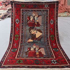 3x5 Lovers Art One of a kind rug Afghan Handmade Rug, Natural dye Wool Rug, Human Pictorial Rug, Wall Hanging Rug, Home decor, Kids Room Rug