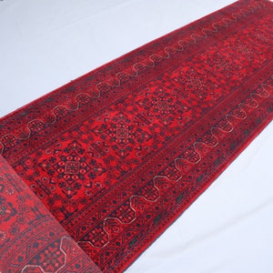 Red 20 ft Long Runner Rug, Turkmen Bukhara Rug, Afghan Handmade Wool Rug, Khal Mohammedi Oriental Rug, Hallway Runner Rug, 3x20 Stairs Rug