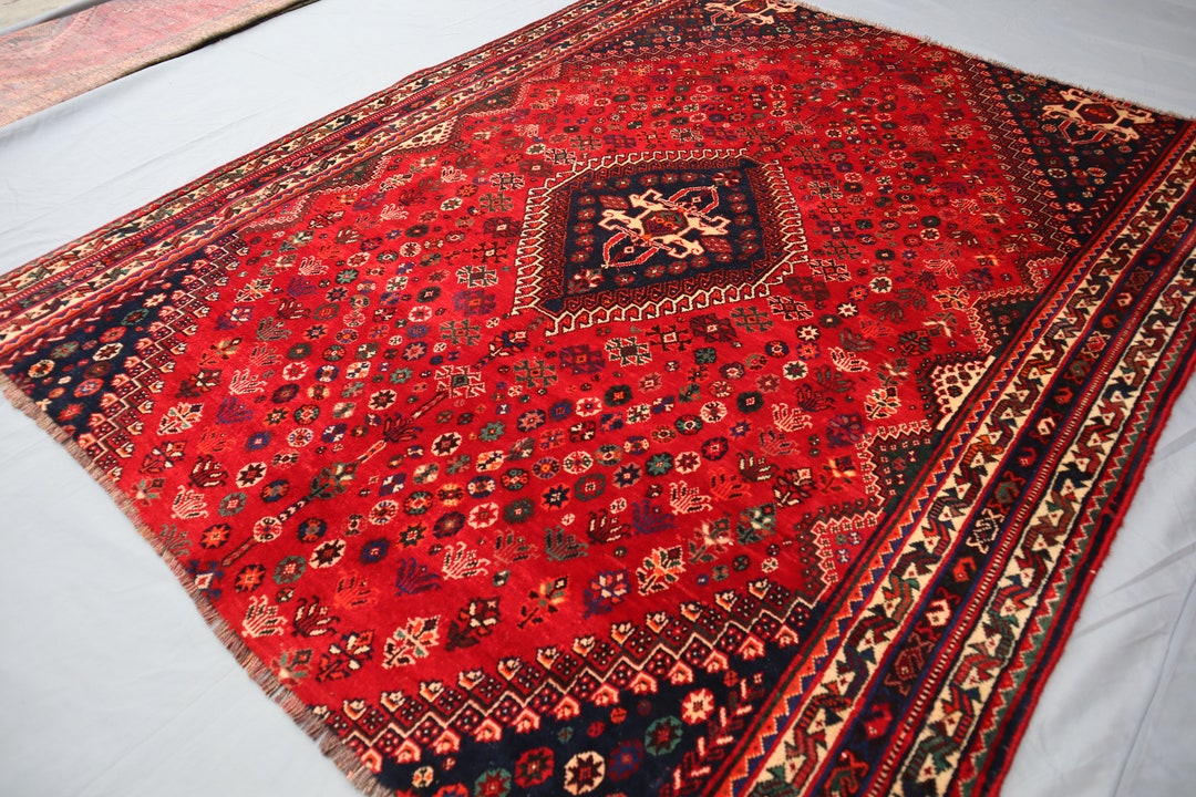 5'6x6'5 Ft Red Vintage Rug, Antique Caucasian Old Style Hand Knotted
