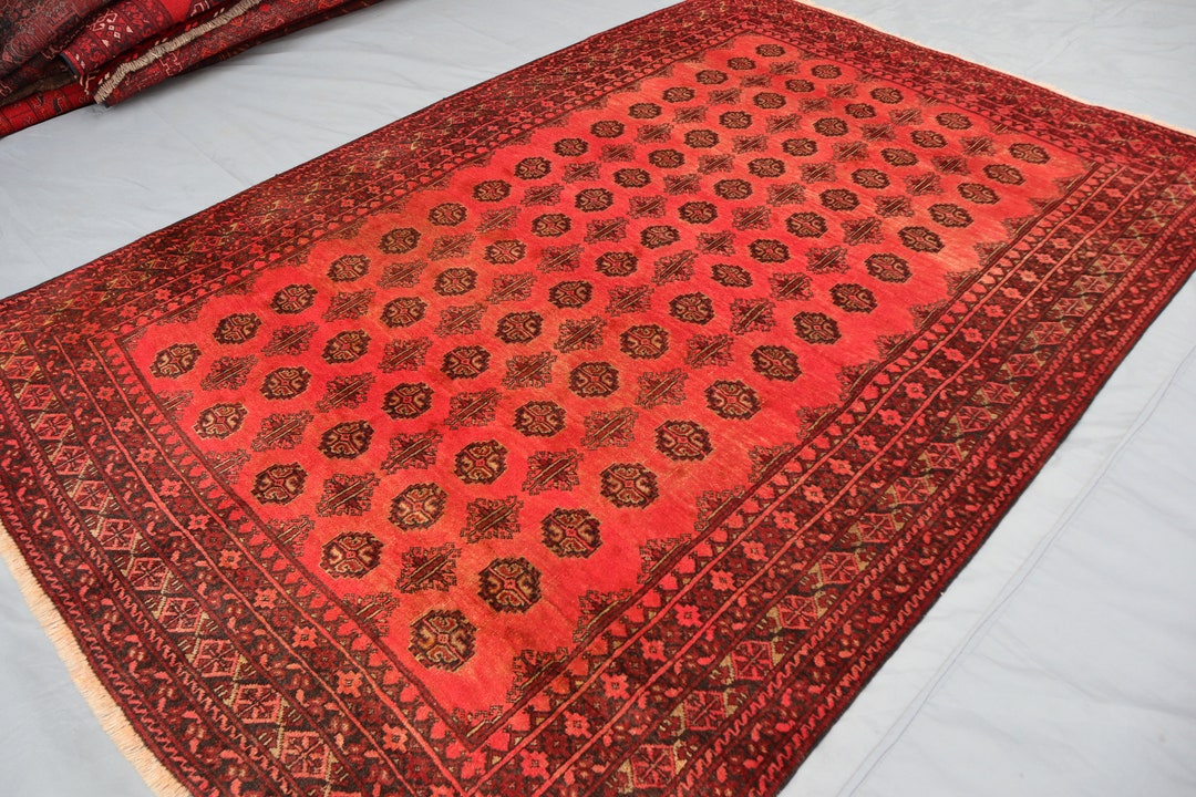 Antique Bokhara Rug, 6x8 Ft Vintage Afghan Rug, Handmade Wool Area Rug