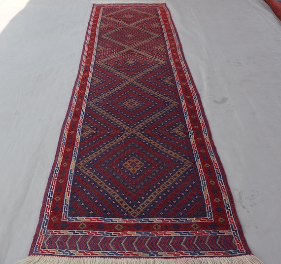 6x2,5m Teppichläufer, Roter Afghanischer Teppichläufer, Handgemacht, Antiker Teppich Läufer - Teppich Läufer - Küchenläufer