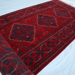 Red 13 Ft Long Runner Rug - Afghan Handmade Wool Runner - Turkmen Bukhara Runner Rug - Kitchen Runner - Hallway Runner - 3x13 Antique Runner