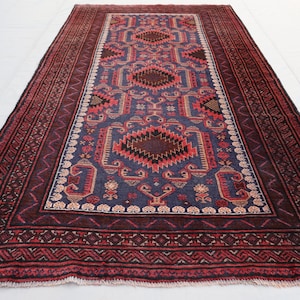 Afghan Vintage Rug 4x8 ft Geometric Tribal Rug, Handmade Wool Medallion Rug, Antique Oriental Rug, Caucasian design Baluchi Rug, Bedroom Rug