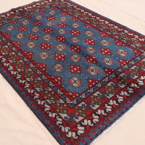 4x6 Blue Bokhara Rug, Turkmen Tribal Rug, Afghan Handmade High Pile Wool Rug, Oriental Rug, Bedroom Rug, Kitchen Rug, Traditional Area Rug