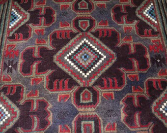 4 x 7 フィートのヴィンテージ バルーチ ラグ、グレー ブラウン ダーク