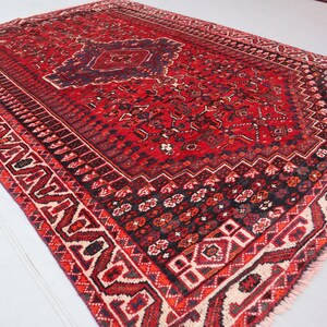 5x7&#39;5 ft Red Vintage Rug, Afghan Handmade Wool Area Rug, Soft Pile Oriental Rug, Antique Caucasian Fine Rug, Rugs for Bedroom, Living Room