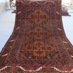 4x6&#39;6 ft Antique Geometric Rug Brown Vintage Afghan Hand Knotted Soft Pile Wool Baluchi Rug, Living Room Rug, One of a kind Caucasian Carpet