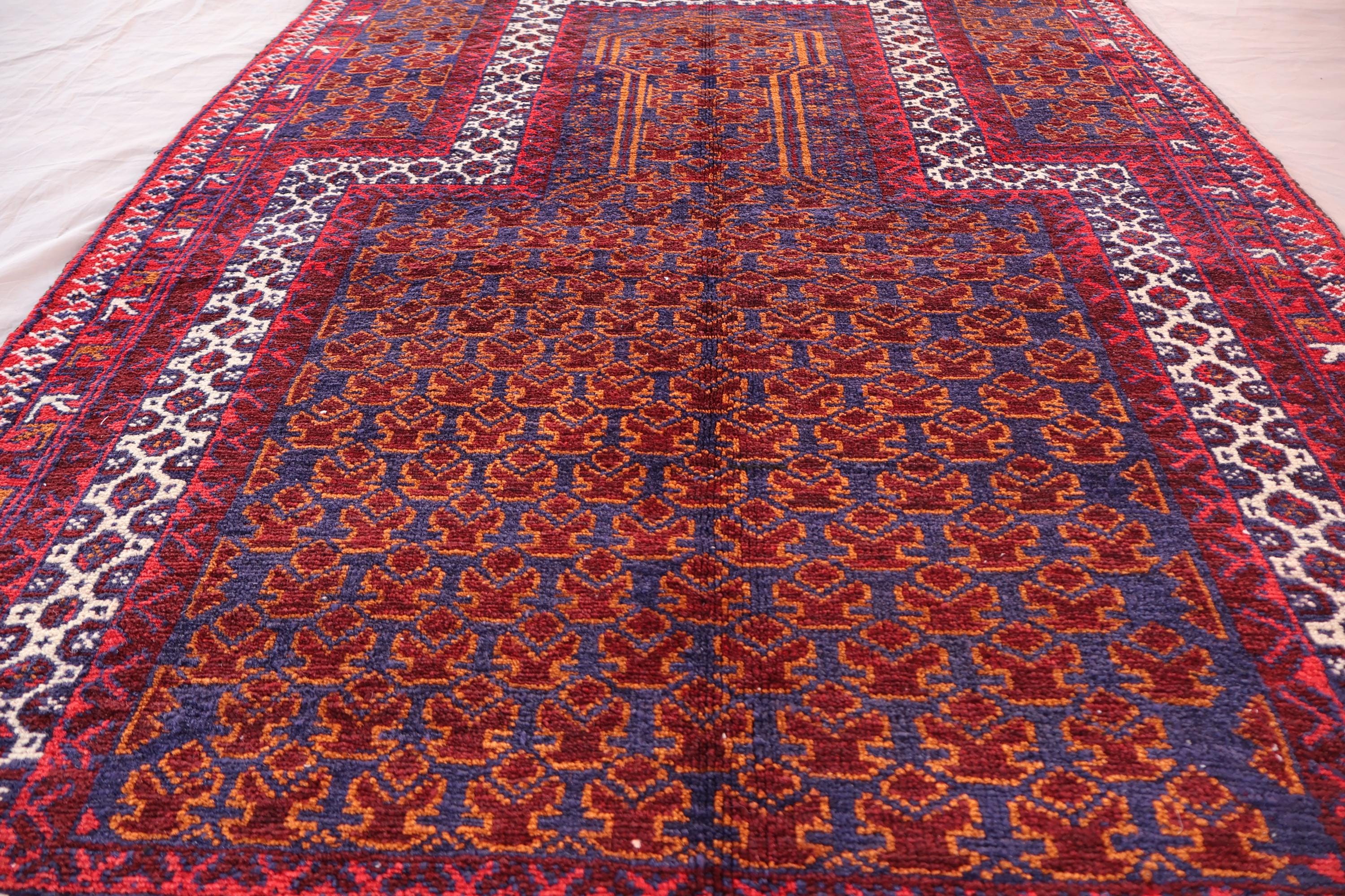 ヴィンテージ祈祷用ラグ 3x4'5 フィート アフガニスタン製ハンドメイド