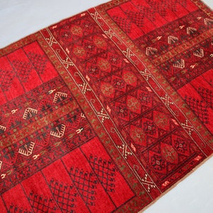 Vintage Turkmen Ensi Rug, 3&#39;6x5&#39;4 ft Red Hand Knotted Veg Dyes Wool Rug, Handmade Afghan Rug, Tribal Bukhara Rug, Living Room Bedroom Carpet