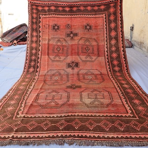 5x9 ft Antique faded Rug, Tribal Vintage Baluchi Rug, Large Afghan Rug, Handmade Low pile Wool Rug, Orange Red Oriental Rug, Living room Rug