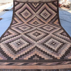 6&#39;5x10&#39;7 ft Vintage Rug, Terracotta Muted Colors Antique 1960s Handmade Kilim Wool Geometric Rug, Afghan Flat weave Rug, Dining Table Carpet