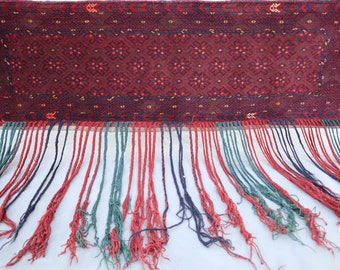 Turkmeens wandkleed, 4 x 3 ft Afghaans handgemaakt wollen tapijt met vegetarische kleurstoffen, Turks bukharatapijt, boho woondecoratietapijt rood wandtapijt