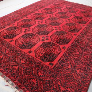 1960s Antique Rug 6&#39;8x9&#39;2 ft Fine Large Vintage Rug, Authentic Afghan Wool Handmade Rug, Turkmen Ersari Tribal Bukhara Rug, Oriental Red Rug