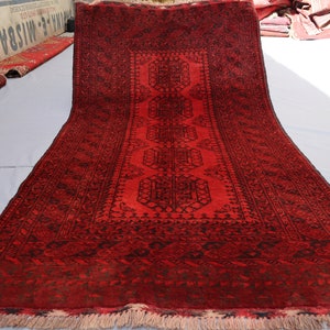 1960s Antique Rug 3&#39;3x6 ft Afghan Ersari Rug, Handmade Wool Area Rug, Turkmen Tribal Vintage Red Faded Rug, Bedroom Rug, Living Room Carpet